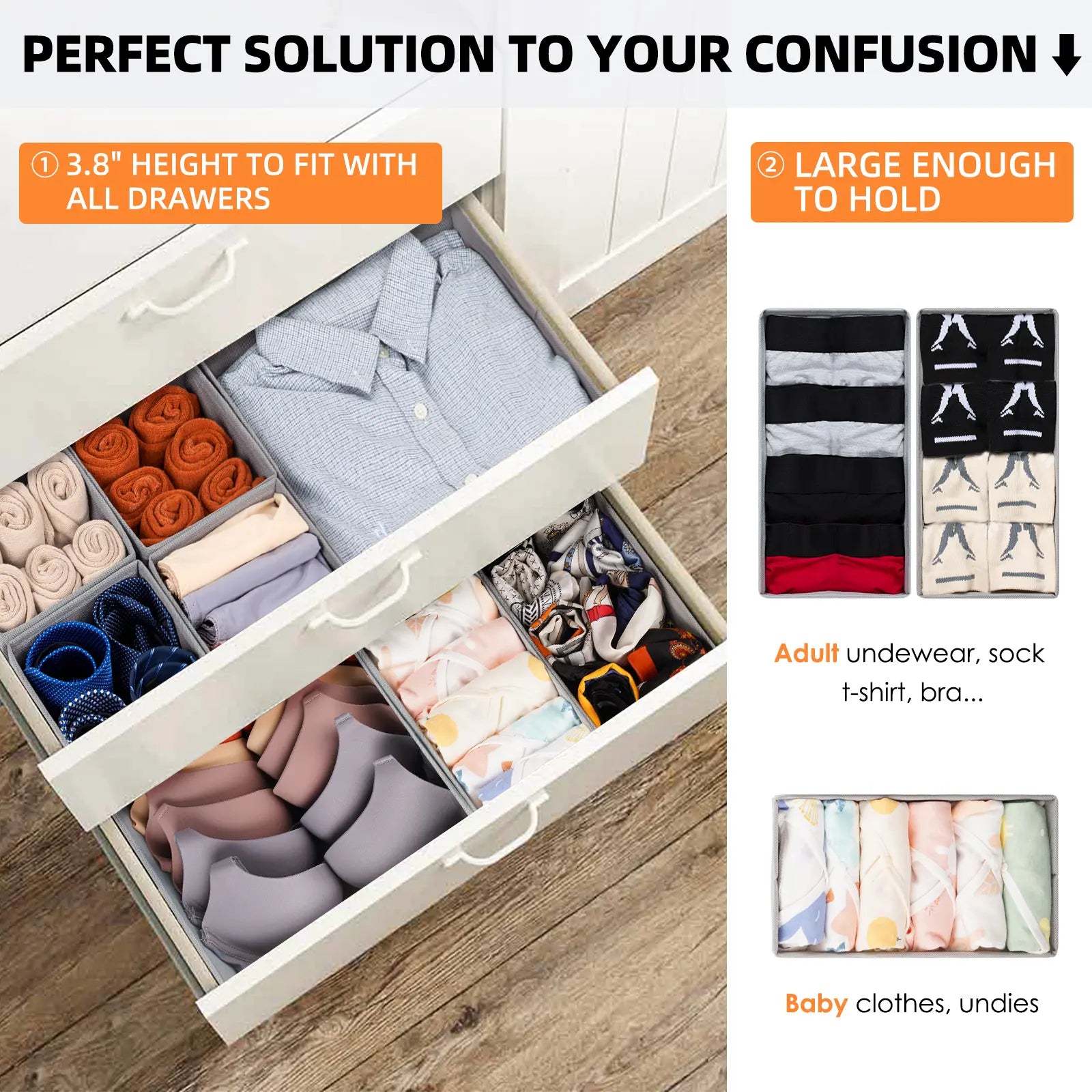 15-Piece Drawers Clothes Organizer - Reinforced Thick Fabric Foldable Storage Box with Divided Compartments