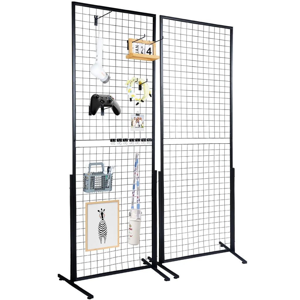 2-Pack 2'x5.6' Floorstanding Grid Wall Panel Tower with T-Base, Double-Sided Wire Racks for Art Craft Shows