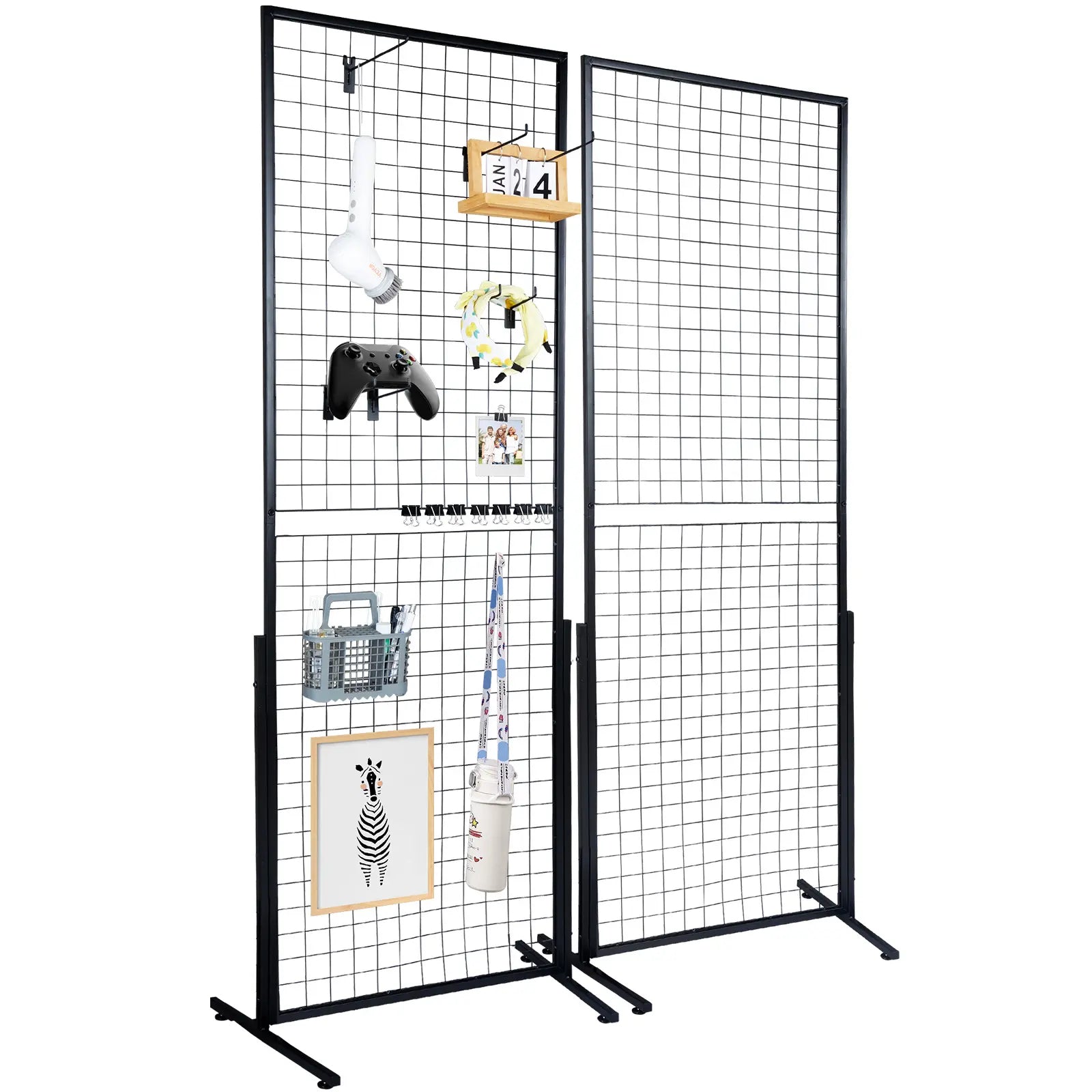2-Pack 2'x5.6' Floorstanding Grid Wall Panel Tower with T-Base, Double-Sided Wire Racks for Art Craft Shows