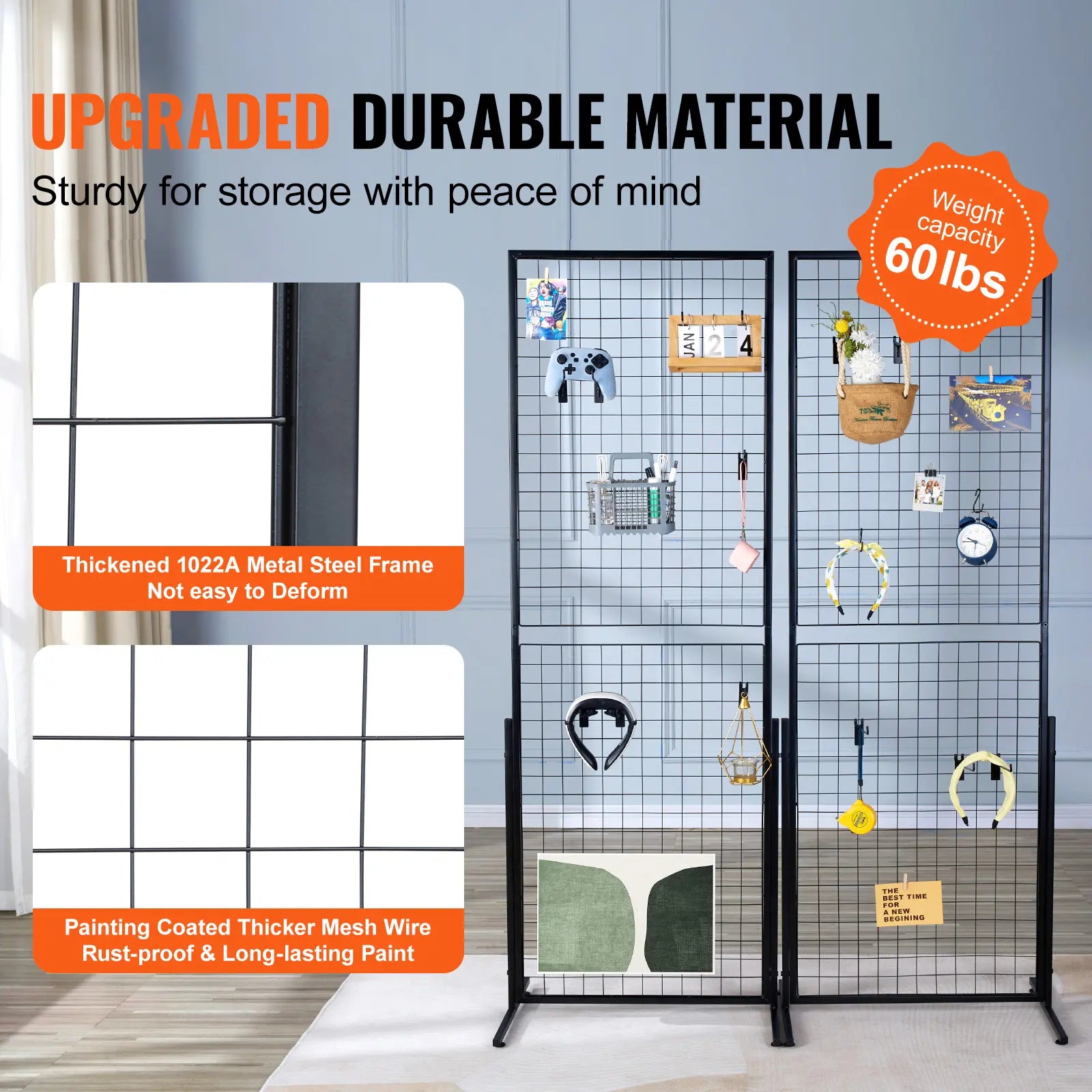 2-Pack 2'x5.6' Floorstanding Grid Wall Panel Tower with T-Base, Double-Sided Wire Racks for Art Craft Shows