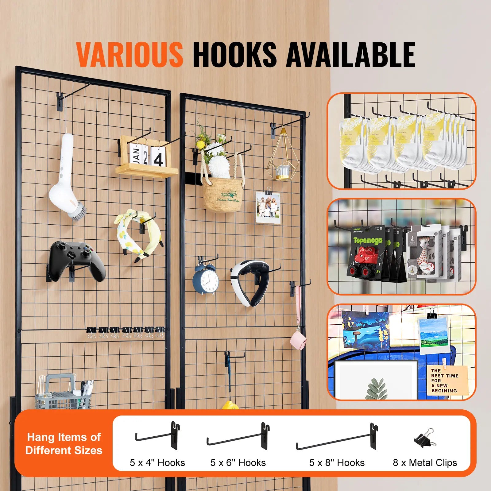 2-Pack 2'x5.6' Floorstanding Grid Wall Panel Tower with T-Base, Double-Sided Wire Racks for Art Craft Shows