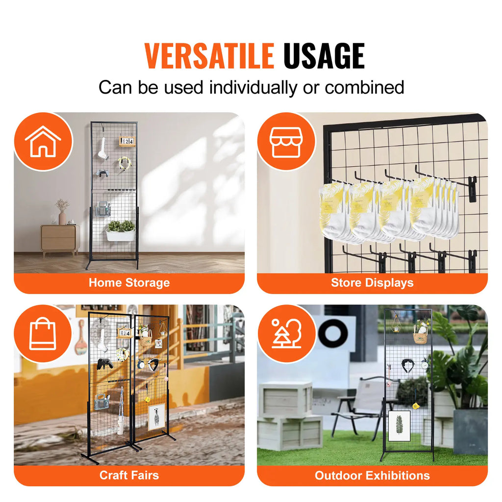 2-Pack 2'x5.6' Floorstanding Grid Wall Panel Tower with T-Base, Double-Sided Wire Racks for Art Craft Shows