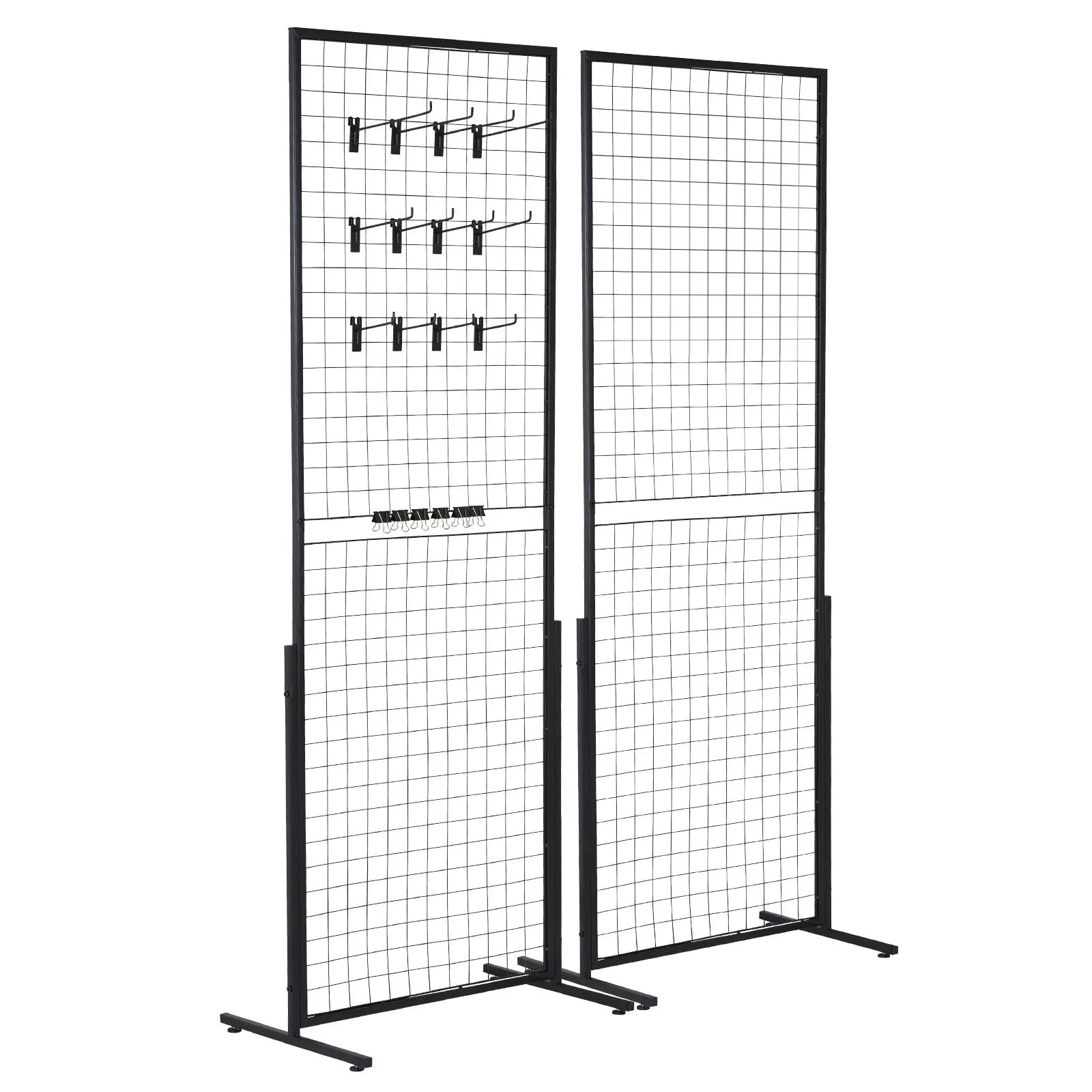 2-Pack 2'x5.6' Floorstanding Grid Wall Panel Tower with T-Base, Double-Sided Wire Racks for Art Craft Shows