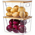 High-Quality Plastic Food Storage Box with Wooden Lid - Transparent Cube Containers with Lids, Kitchen Accessories for Fruits