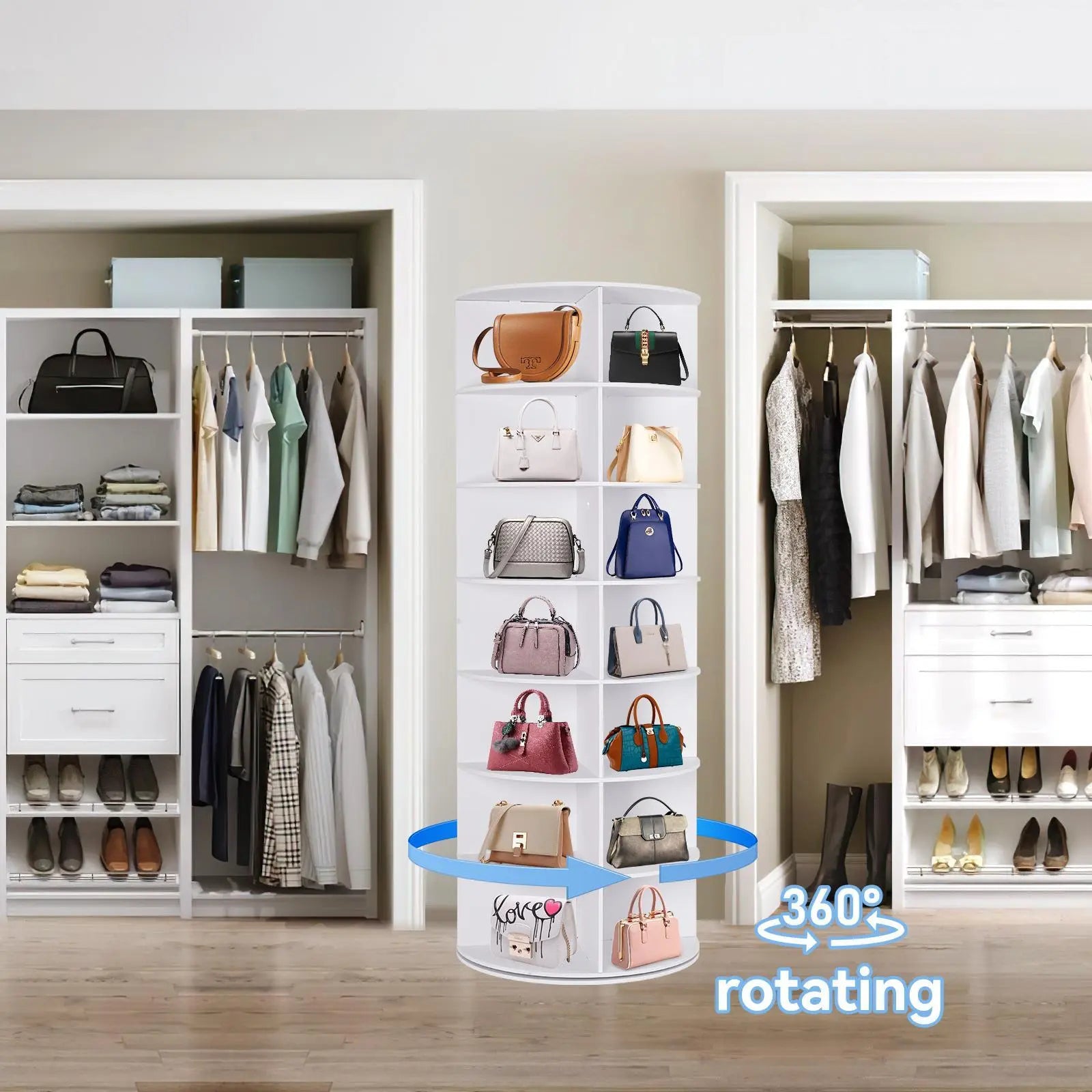 360° Rotating 7-Tiers Organizer Shoe Rack, Fits 28 Pairs of Shoes, Spinning and Revolving 360 Shoe Rack Storage Round Carousel