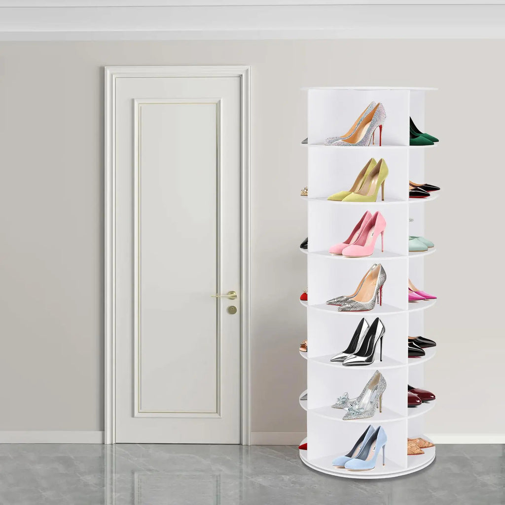 360° Rotating 7-Tiers Organizer Shoe Rack, Fits 28 Pairs of Shoes, Spinning and Revolving 360 Shoe Rack Storage Round Carousel