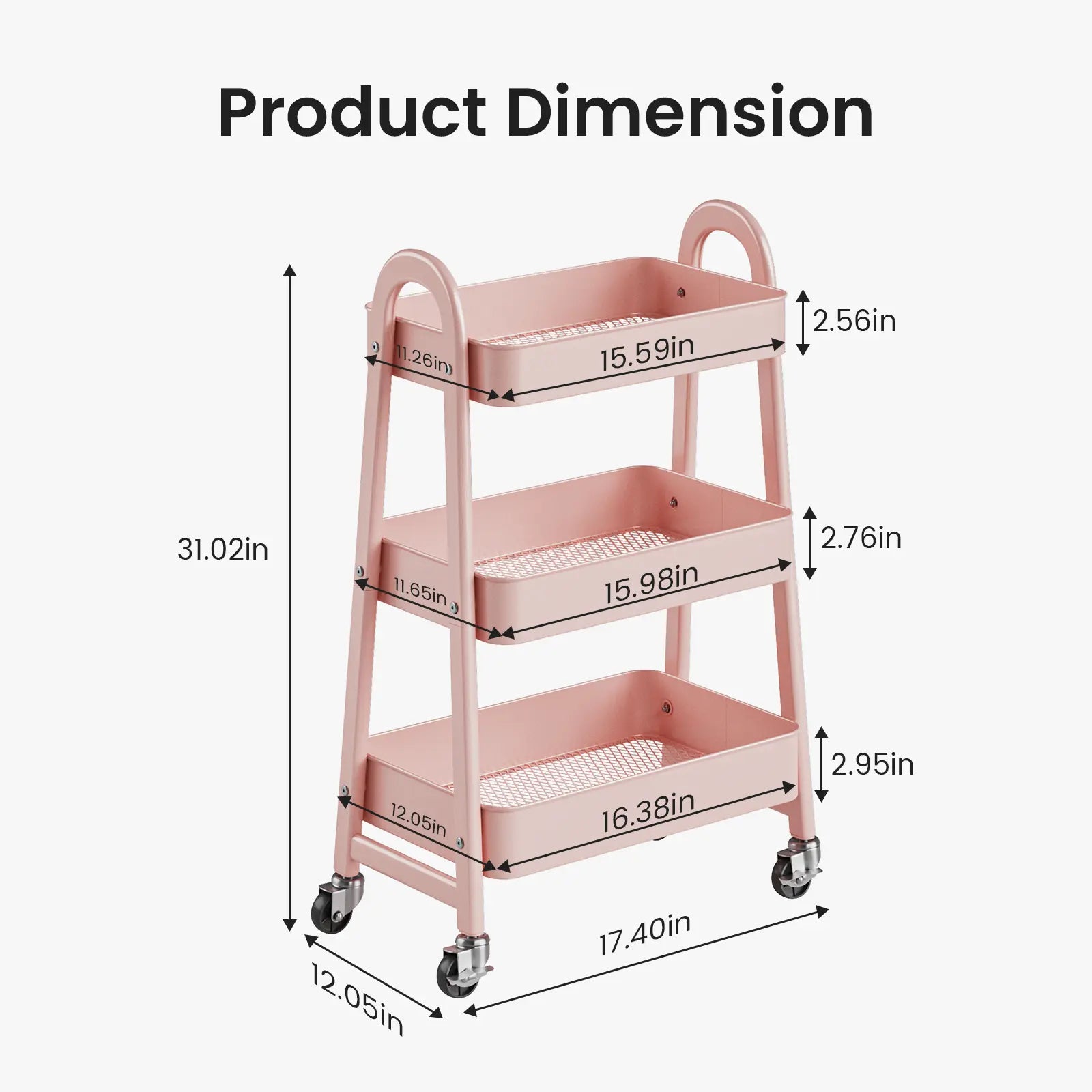 3 Tier Metal Storage Utility Cart with Wheels - Kitchen Trolley