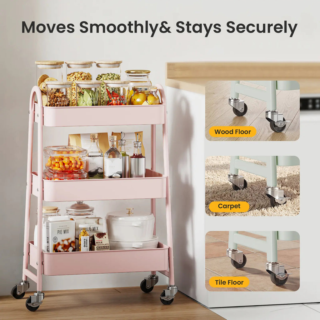 3 Tier Metal Storage Utility Cart with Wheels - Kitchen Trolley