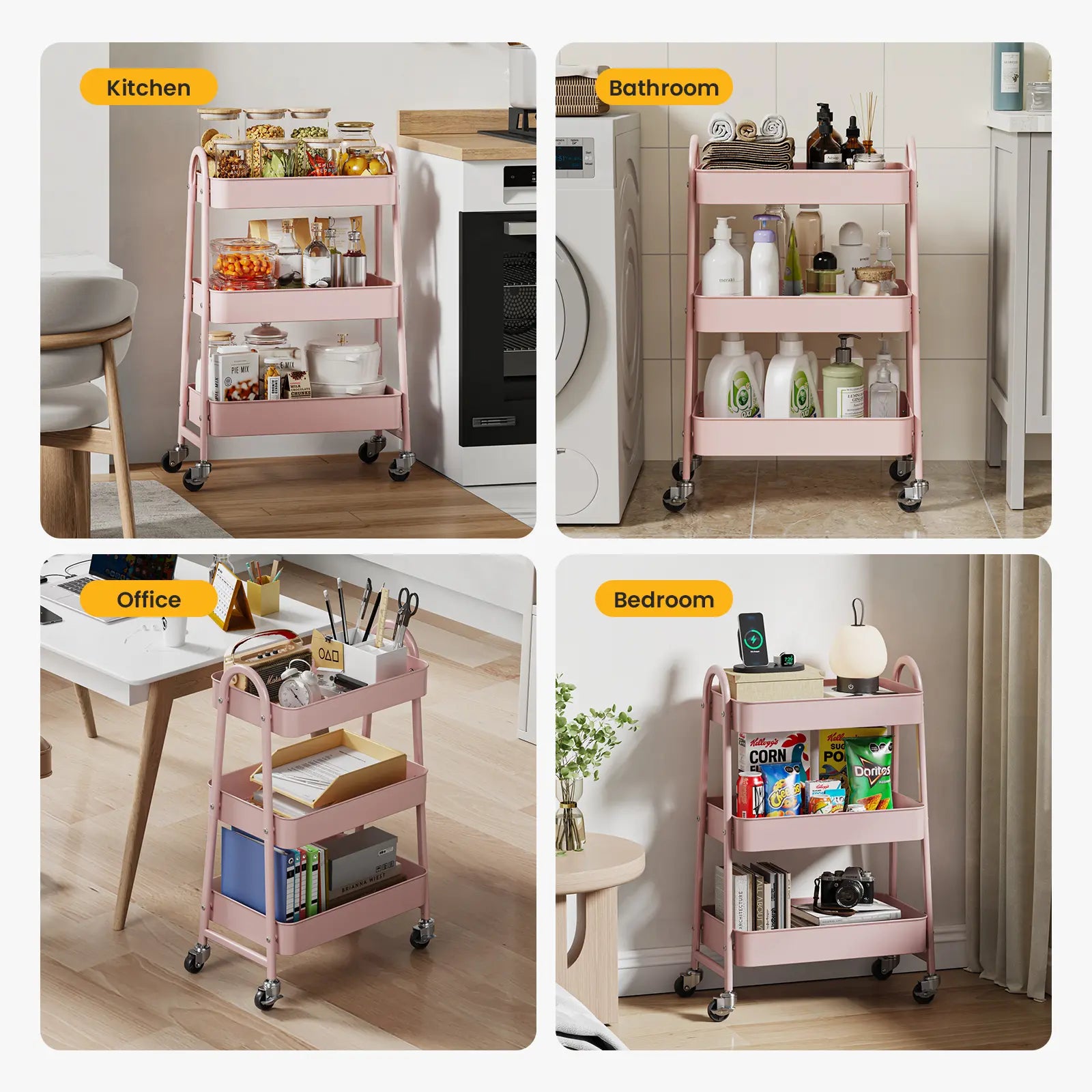 3 Tier Metal Storage Utility Cart with Wheels - Kitchen Trolley