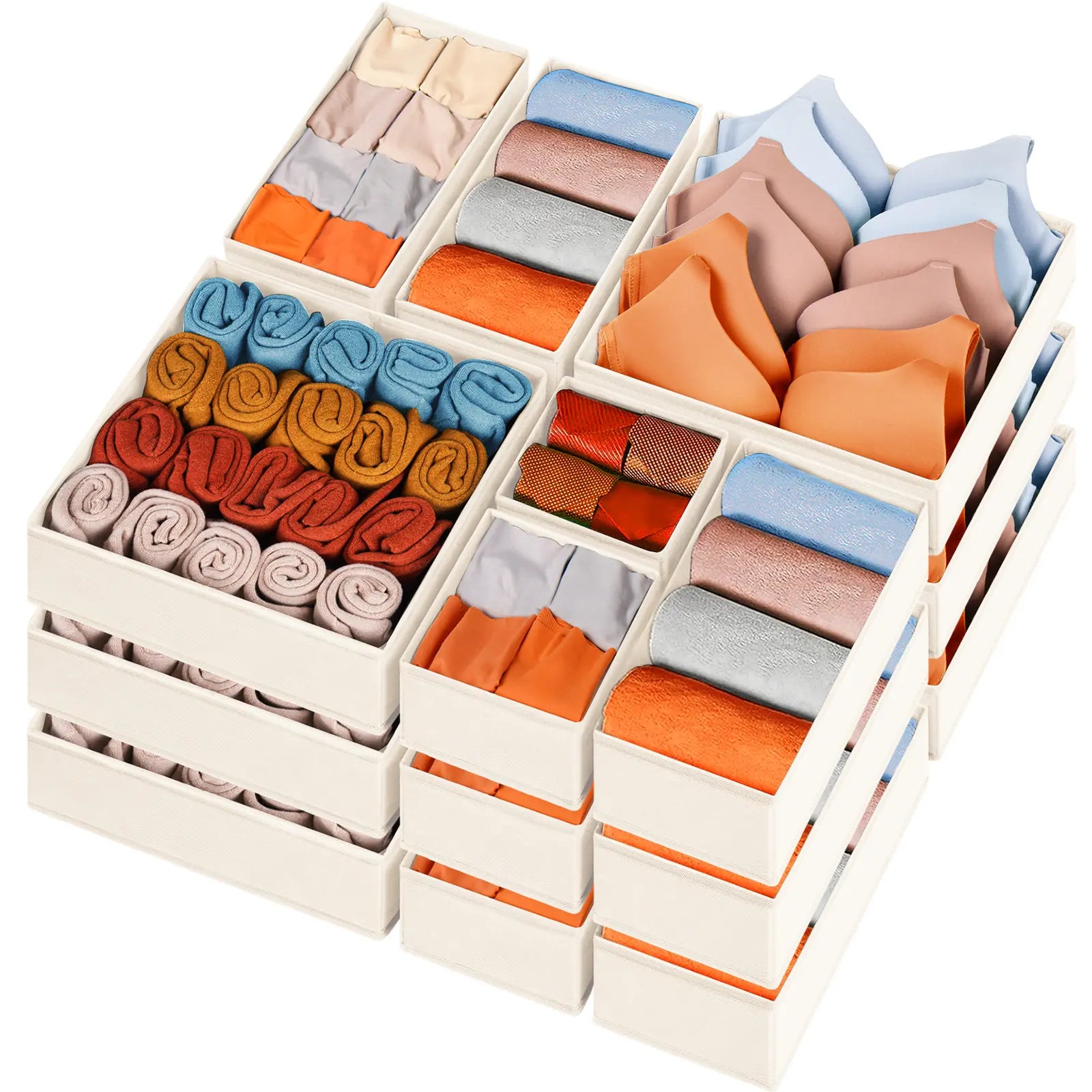 15-Piece Drawers Clothes Organizer - Reinforced Thick Fabric Foldable Storage Box with Divided Compartments