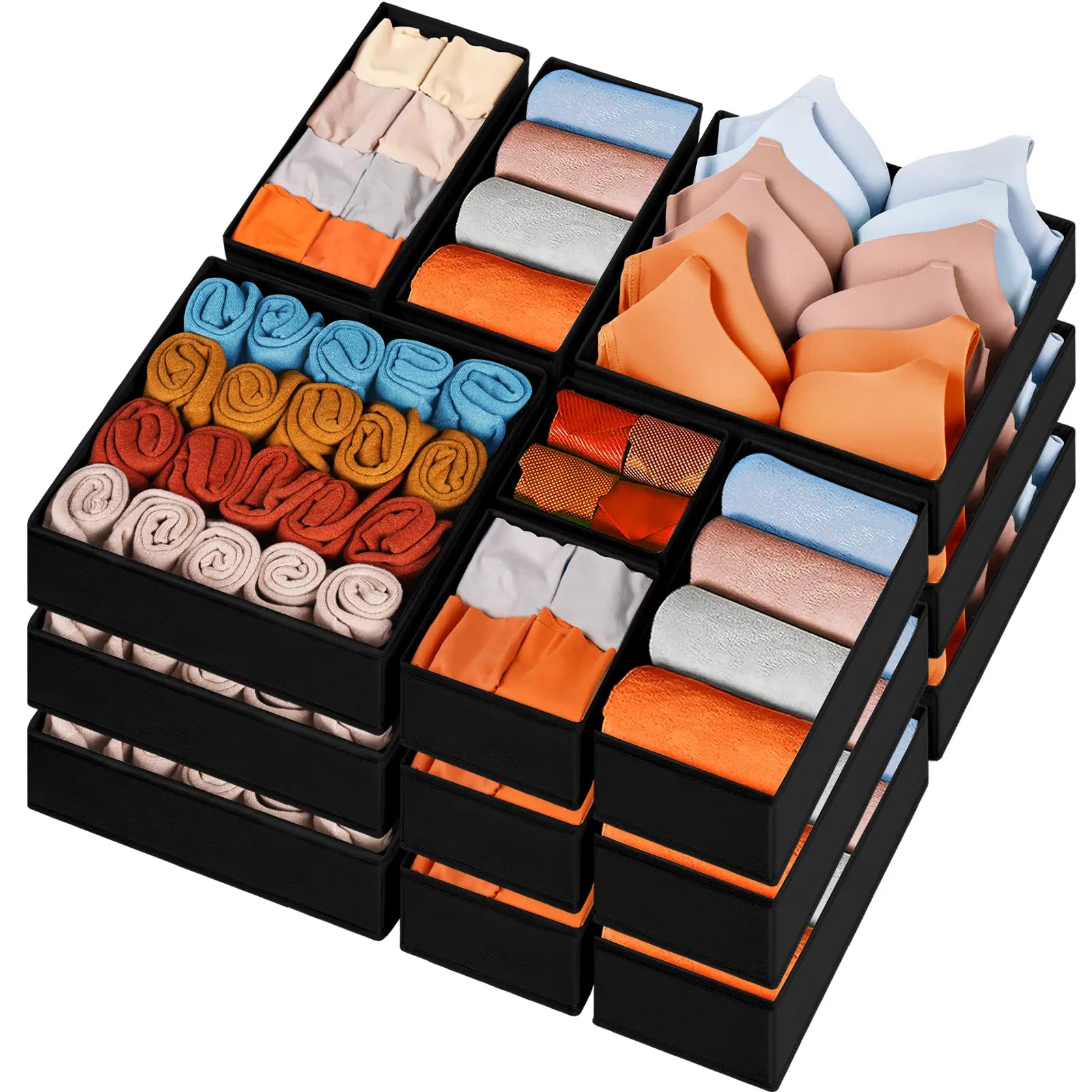 15-Piece Drawers Clothes Organizer - Reinforced Thick Fabric Foldable Storage Box with Divided Compartments