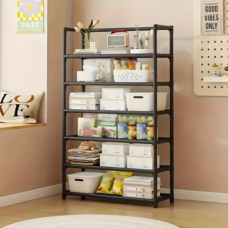Multi-Layer Metal Storage Rack, Space-Saving Organizer for Kitchen & Garage, Elegant Shelving Unit for Home Decor
