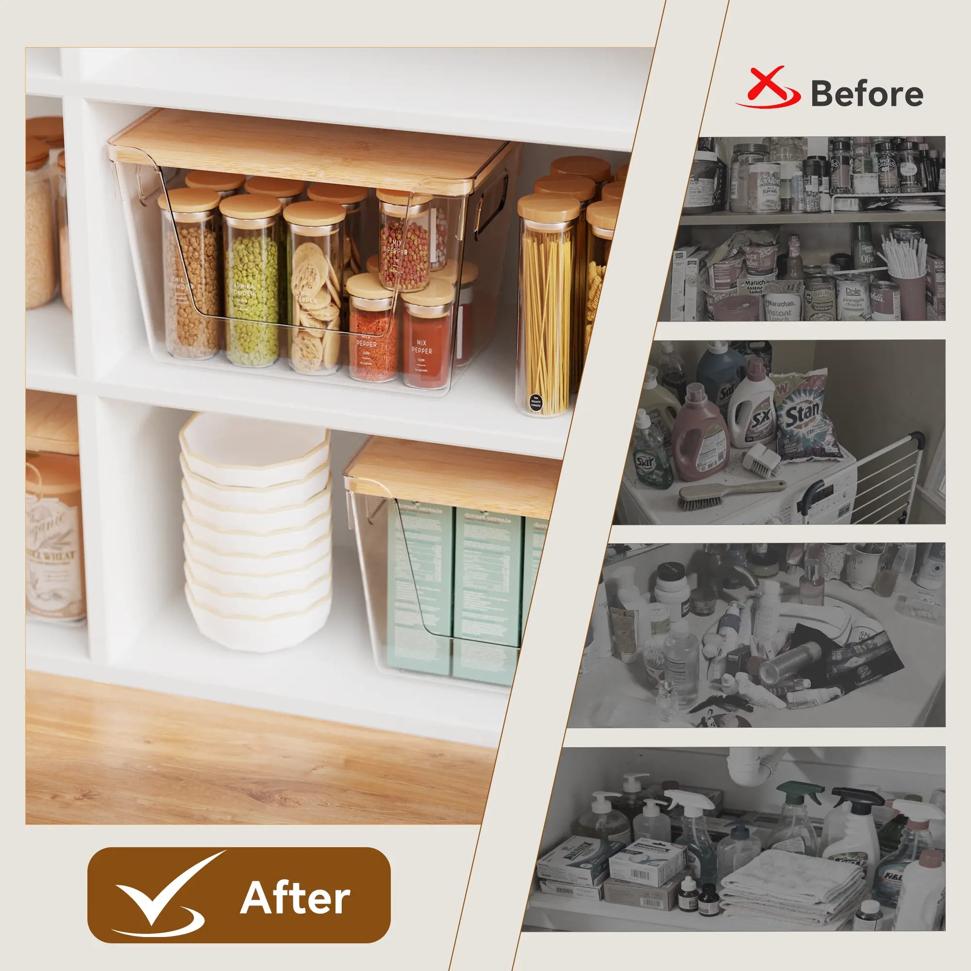 High-Quality Plastic Food Storage Box with Wooden Lid - Transparent Cube Containers with Lids, Kitchen Accessories for Fruits