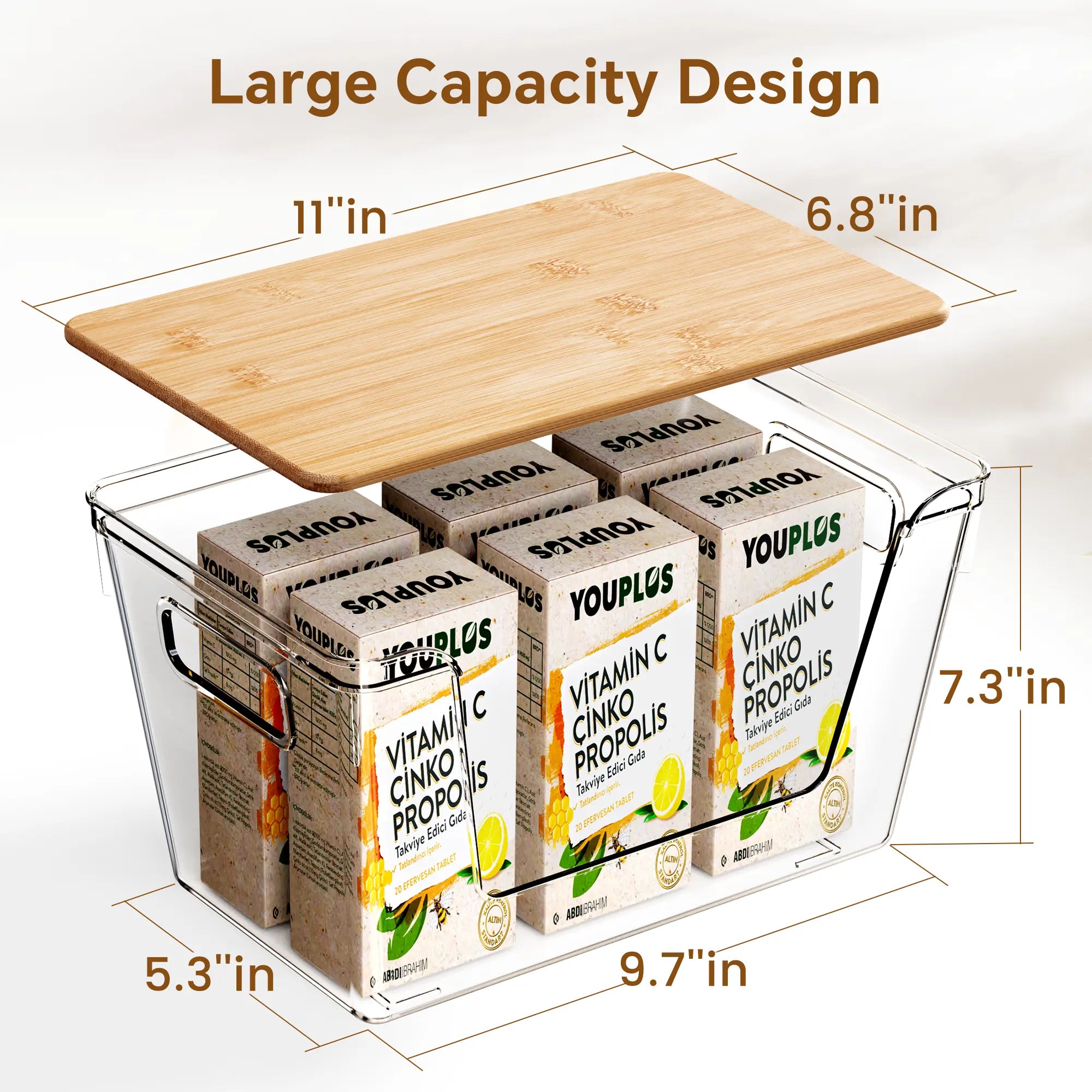 High-Quality Plastic Food Storage Box with Wooden Lid - Transparent Cube Containers with Lids, Kitchen Accessories for Fruits
