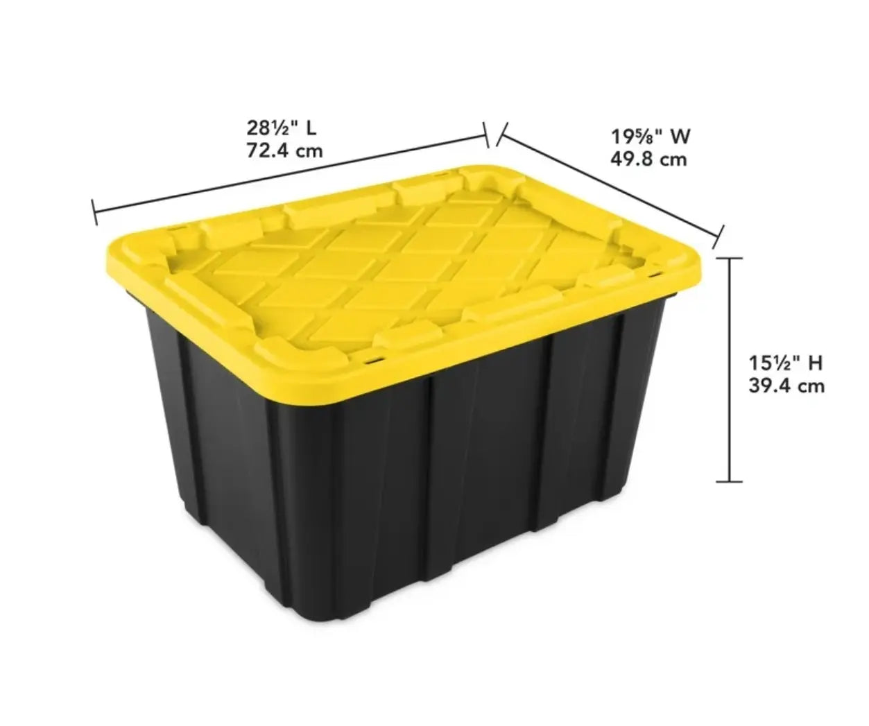Large Storage Bin, 27 Gallon Durable Plastic Storage Tote with Snap-On Lid, Black and Yellow, 6 Pack