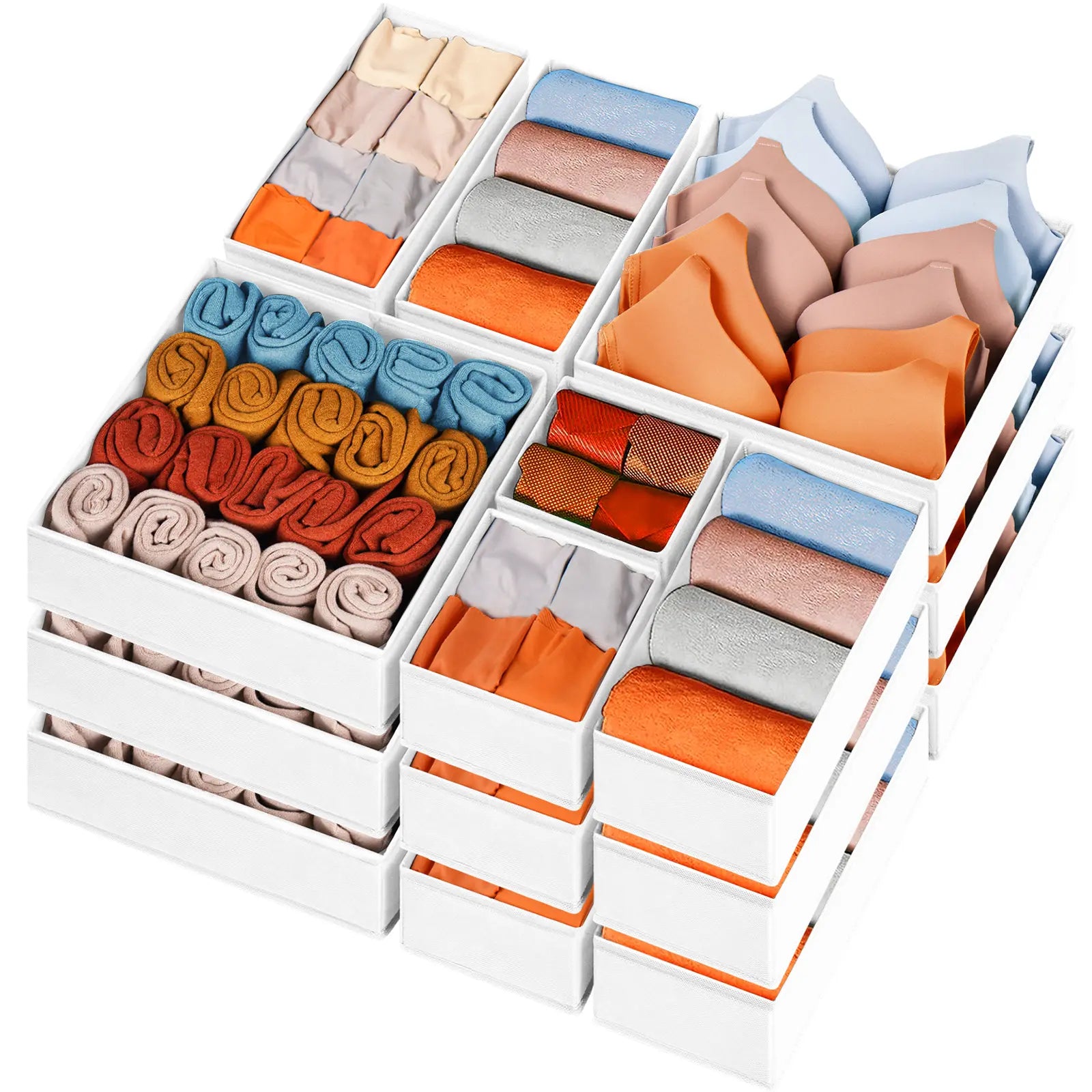 15-Piece Drawers Clothes Organizer - Reinforced Thick Fabric Foldable Storage Box with Divided Compartments
